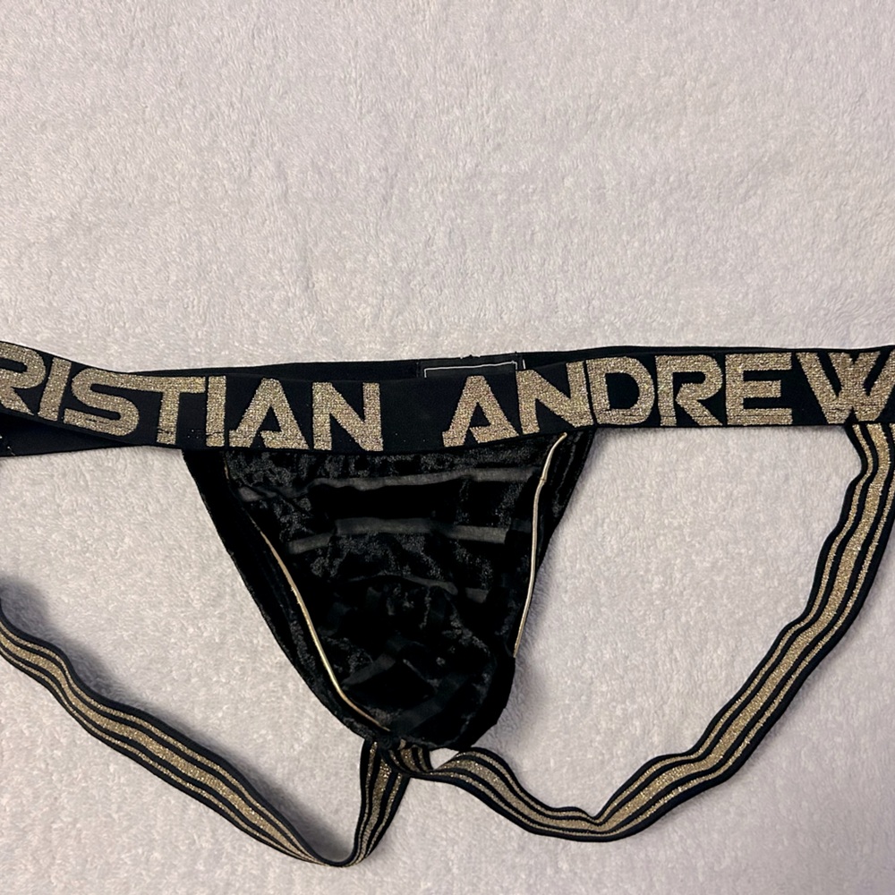 Andrew Christian jockstrap. XL Black and gold metallic.